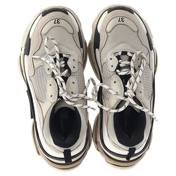 Balenciaga Clear Sole Triple S Sneakers in Beige Polyester